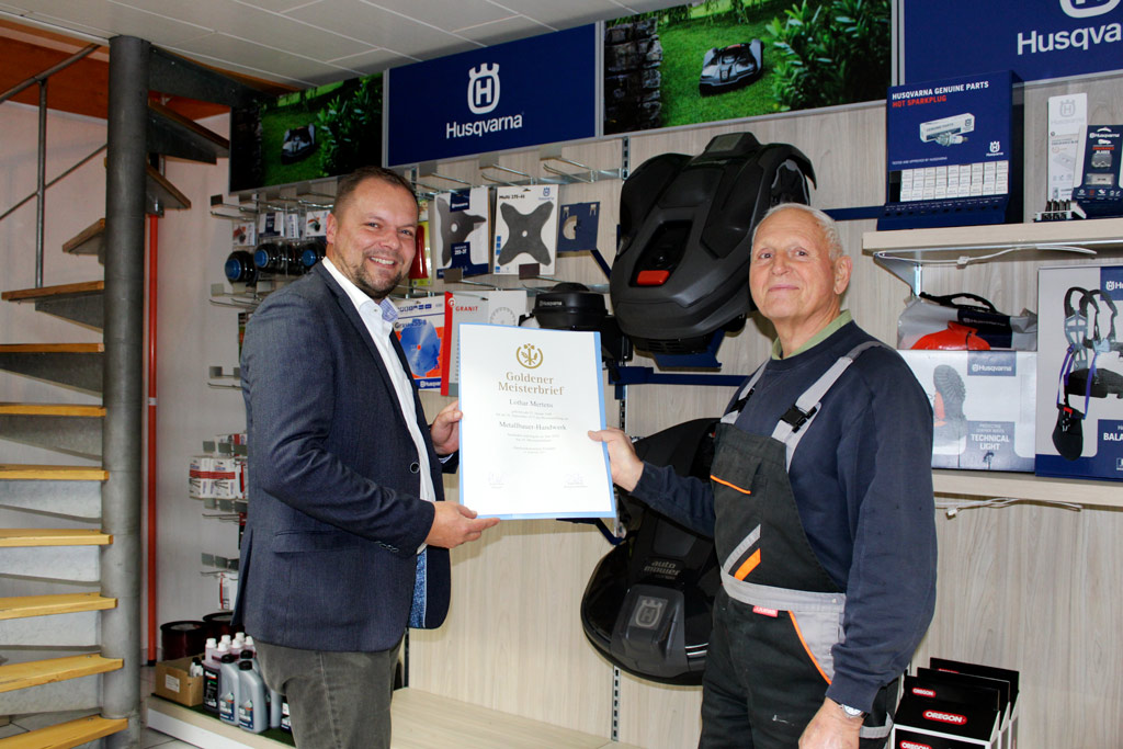 Präsident der Handwerkskammer Potsdam, Robert Wüst, Lothar Mertens, goldener Meisterbrief, Landmaschinen & Batterien Lothar Mertens